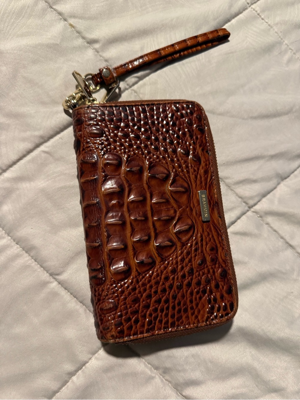Brahmin Brown Croc-Embossed Zip Wristlet